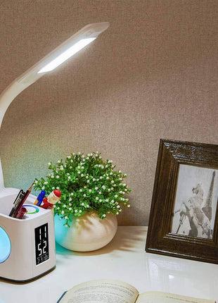 LED Desk Lamp with USB Charging, Screen, Calendar, Dimmable Night Light & Pen Holder - TECNO GADGETS