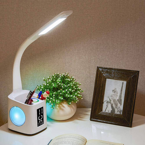 LED Desk Lamp with USB Charging, Screen, Calendar, Dimmable Night Light & Pen Holder - TECNO GADGETS
