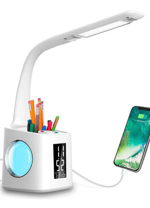 LED Desk Lamp with USB Charging, Screen, Calendar, Dimmable Night Light & Pen Holder - TECNO GADGETS