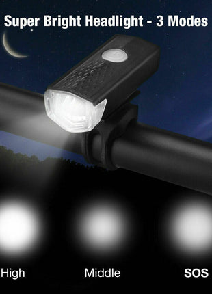 USB Rechargeable LED Bicycle Headlight & Taillight set ensures visibility and safety with bright, rainproof front and rear lights. Easy to install and long-lasting, it’s perfect for night rides and all-weather cycling.