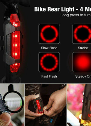 USB Rechargeable LED Bicycle Headlight & Taillight set ensures visibility and safety with bright, rainproof front and rear lights. Easy to install and long-lasting, it’s perfect for night rides and all-weather cycling.