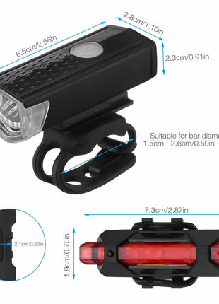 USB Rechargeable LED Bicycle Headlight & Taillight set ensures visibility and safety with bright, rainproof front and rear lights. Easy to install and long-lasting, it’s perfect for night rides and all-weather cycling.